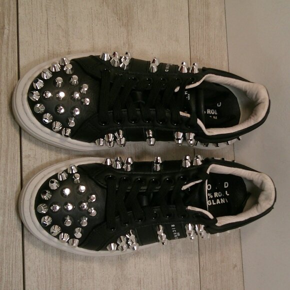 John Richmond Luxury black silver studs leather biker sneakers style Size 35 - Picture 10 of 10